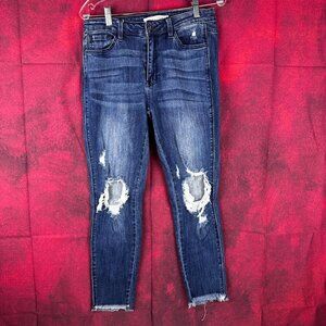 NATURE WOMENS STRETCH DENIM JEANS, SIZE 11/29 DARK WASH, DISTRASSED, MID RISE